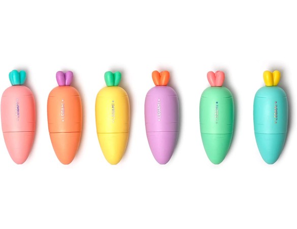 Legami HC0001 Set di 6 Mini Evidenziatori, Carrate Team, Evidenziatori a Forma di Carota, Inchiostri a Base d'Acqua, per Tratti