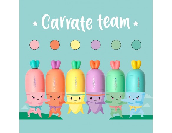 Legami HC0001 Set di 6 Mini Evidenziatori, Carrate Team, Evidenziatori a Forma di Carota, Inchiostri a Base d'Acqua, per Tratti