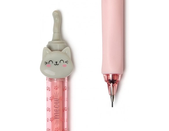 Legami - Portamine, Meow, Ø 1,2 cm, 1 Mina 0,7 mm HB Inclusa, Impugnatura Ergonomica in Silicone, Scrittura Precisa