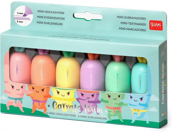 Legami HC0001 Set di 6 Mini Evidenziatori, Carrate Team, Evidenziatori a Forma di Carota, Inchiostri a Base d'Acqua, per Tratti