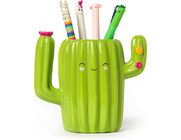 Legami - Portapenne in Ceramica, Desk Friends, 12,5 x 7,5 cm, Tema Cactus, da Scrivania, Dipinti a Mano