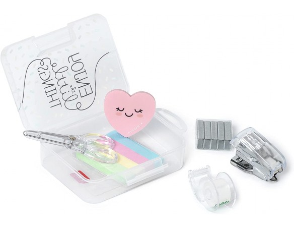 Legami - Mini Set di Cancelleria, 6 Accessori in Formato Mini: Forbici, Gomma, Segnapagina, Nastro Adesivo con Dispenser