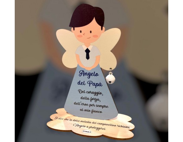 Porta Foto/Memo Angelo del papà In Legno Naturale Con Sonaglino ed una molletta- Chiama angeli ( festa del papà ) del coraggio 