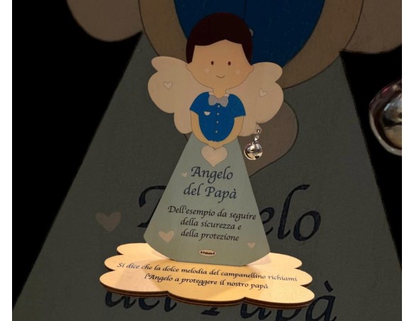 Fabula | Porta Foto/Memo Angelo del papà In Legno Naturale Con Sonaglino ed una molletta- Chiama angeli ( festa del papà ) dell