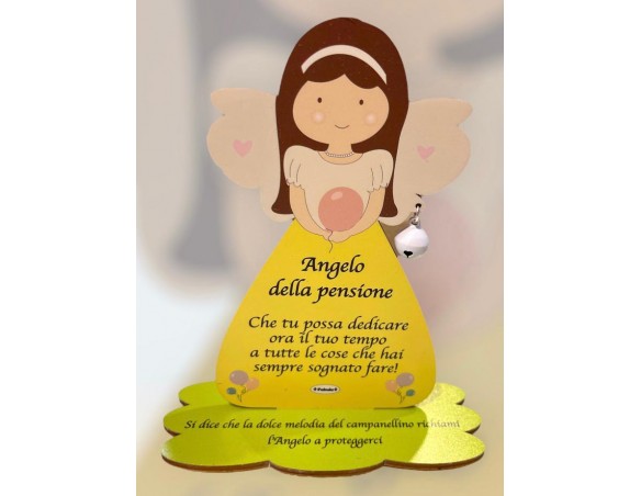 Porta Foto/Memo Angelo Della Pensione Donna Femminile In Legno Naturale Con Sonaglino ed una molletta- Chiama angeli angelo