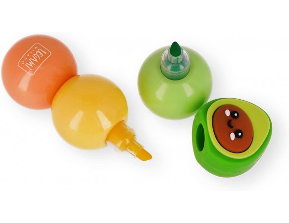 Legami - Evidenziatore 3 in 1, Colori Pastello, Verde, Giallo, Arancione, Asciugatura rapida, Tema Avocado