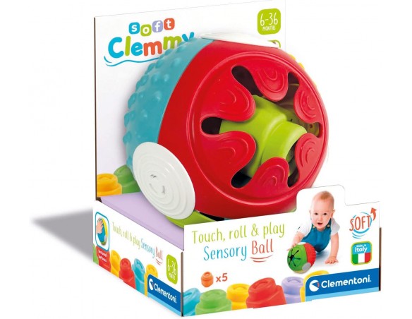 Clementoni- Pelota Does Not Apply Soft Sensoriale, Colorata con mattoncini Clemmy, Gioco Bambini 6 Mesi, Palla attività con Cos