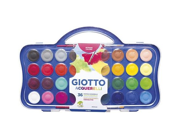 Acquerelli Giotto diametro 30 mm. Scatola 36 colori assortiti