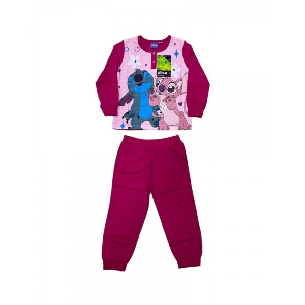 PIGIAMA IN COTONE LILO E STITCH ROSA FEMMINUCCIA BIMBA BAMBINA DISNEY LUNGO