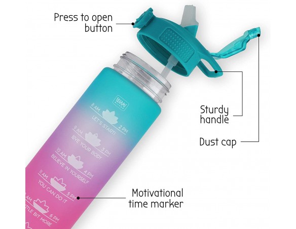 Legami - Borraccia motivazionale, Leggera, Resistente agli urti, Chiusura ermetica, priva di BPA, con Cannuccia, 1 L