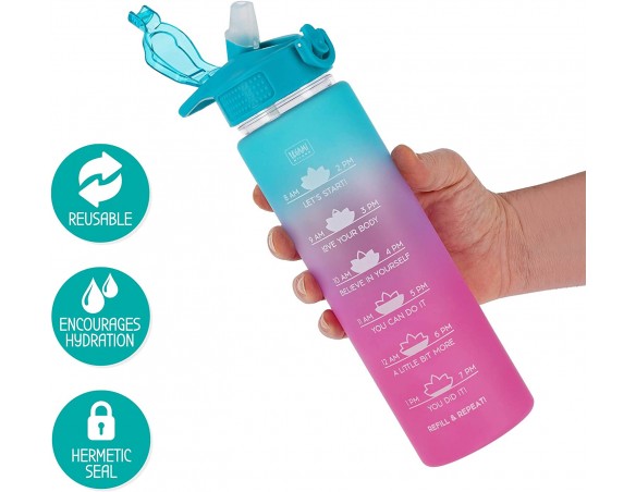 Legami - Borraccia motivazionale, Leggera, Resistente agli urti, Chiusura ermetica, priva di BPA, con Cannuccia, 1 L