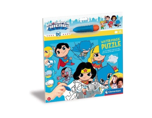 Clementoni- Puzzle Water Magic Superheroes DC Comics 15pzs Superfriends-15 Pezzi-Made in Italy, Bambini 3 Anni, colorare (Pittu
