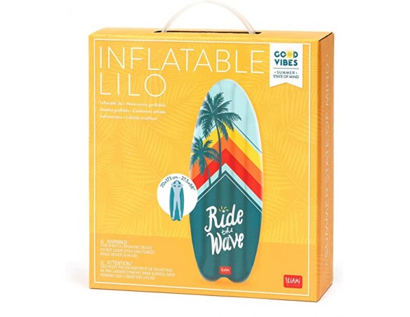 Legami- Good Vibes Materassino Gonfiabile a Forma da Tavola, 70x173 cm, in PVC, Tema Surf, Peso Max 90 kg, a 2 Camere d'Aria, p