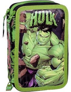 Astuccio Hulk Triplo Riempito, 44 Accessori Scuola, 3...