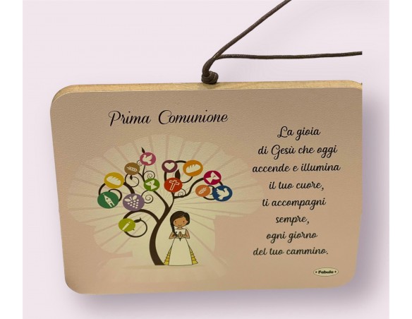 Targa laccata in legno 17x13 da tavolo/muro prima comunione femminile la gioia..
