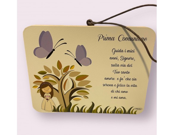 Targa laccata in legno 17x13 da tavolo/muro prima comunione femminile guida i miei..