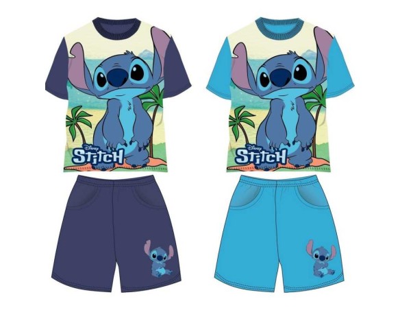 COMPLETO PIGIAMA IN COTONE LILO E STITCH BLU CELESTE BIMBO BAMBINO DISNEY CORTO