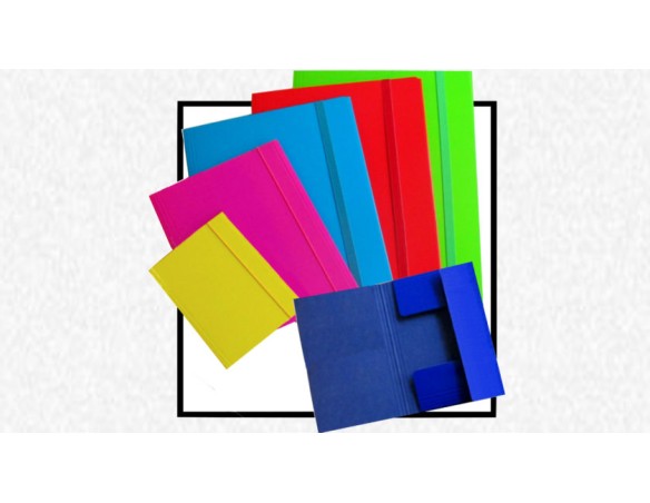 Cartelletta cartellina a 3 Lembi in Cartoncino droso piatto con Elastico Formato a3 34X43 Tinta Unita Colori Assortiti