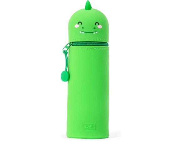 Legami - Astuccio 2 in 1 in morbido Silicone, Kawaii, Portapenne da Tavolo, Chiusura con Cerniera, Ø 6,3 cm, Tema Dino Dinosaur