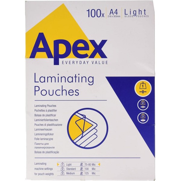 POUCHES 100PZ A4 80 MICRON APEX FELLOWES -...