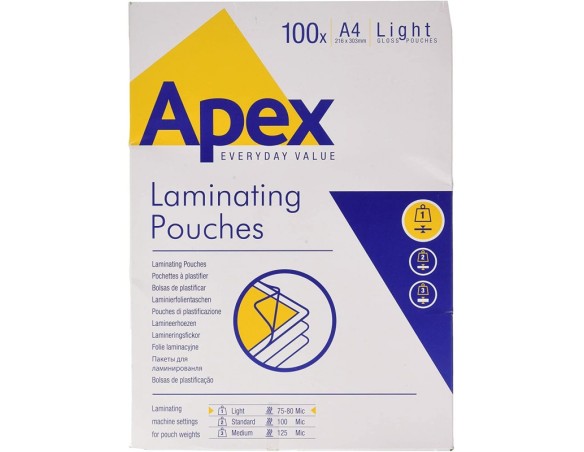 POUCHES 100PZ A4 80 MICRON APEX FELLOWES -  FOGLI PER PLASTIFICARE IN A4