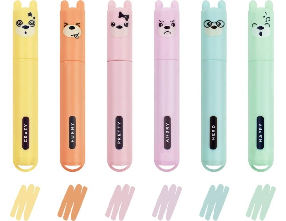 Legami - Teddy's Style, Set di 6 Mini Evidenziatori, 1x7,5 cm, Giallo, Pesca, Rosa, Lilla, Azzurro chiaro, Verde chiaro, per So