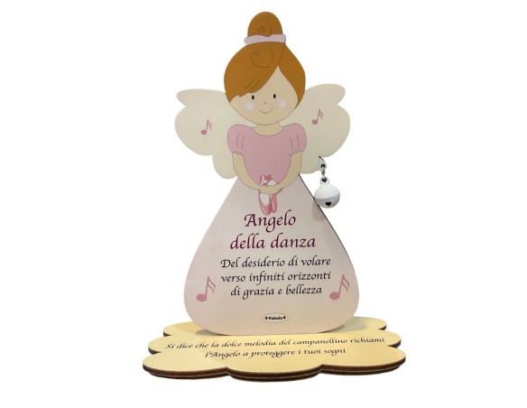 Fabula | Porta Foto/Memo Angelo della danza ballerina In Legno Naturale Con Sonaglino ed una molletta- Chiama angeli angelo