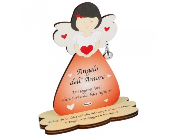 Porta Foto/Memo Angelo Dell'amore In Legno Naturale Con Sonaglino ed una molletta- Chiama angeli angelo san valentino