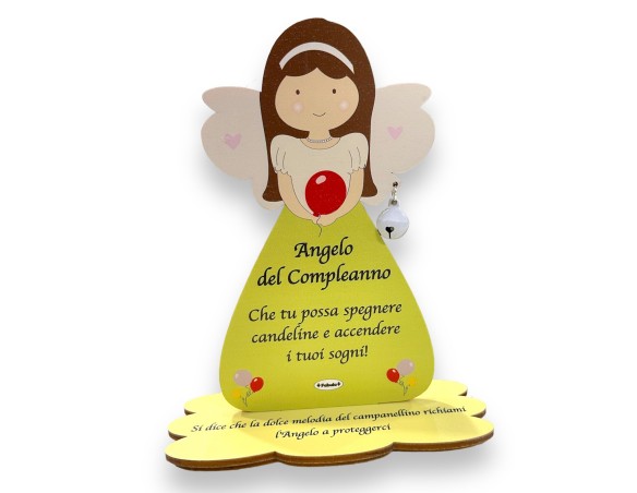 Fabula | Porta Foto/Memo Angelo Del Compleanno Donna Femminile In Legno Naturale Con Sonaglino ed una molletta- Chiama angeli a