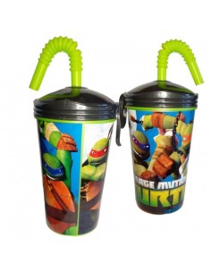 BICCHIERE CON CANNUCCIA tartarughe ninja turtles 430ml  C.U.