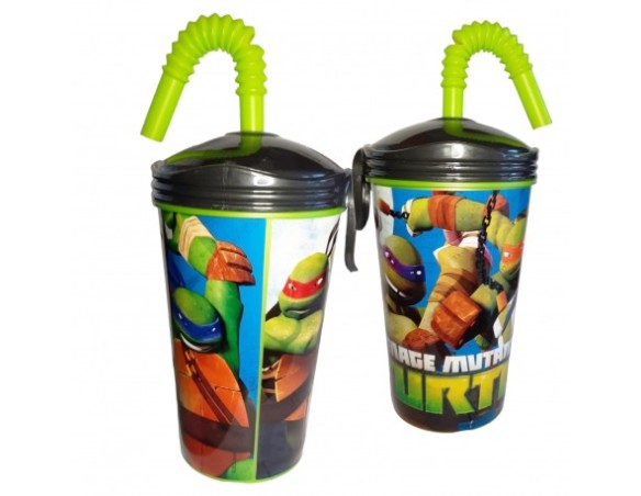 BICCHIERE CON CANNUCCIA tartarughe ninja turtles 430ml  C.U.