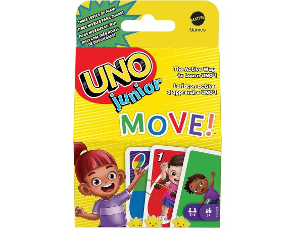 CARTE UNO, Junior Move!, gioco di carte per bambini per serate di gioco in famiglia, viaggi, campeggi e feste, giocattolo per b