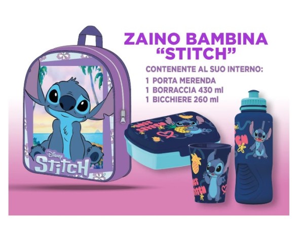 Zainetto stitch da bambina basic misura 30cm con accessori