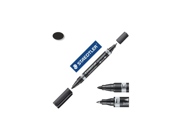 Pennarello Marcatore Permanente Lumocolor Permanent Duo Staedtler - Punta Tonda - 0,6-1,5 Mm - 348-9 (Nero)