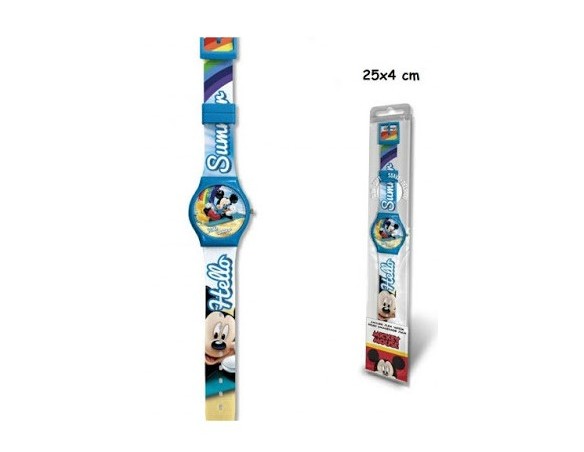 OROLOGIO DA POLSO ANALOGICO SLIM MICKEY MOUSE DISNEY IN PVC GRAFICA AZZURRO-BLU 24X4CM OROLOGIO TOPOLINO