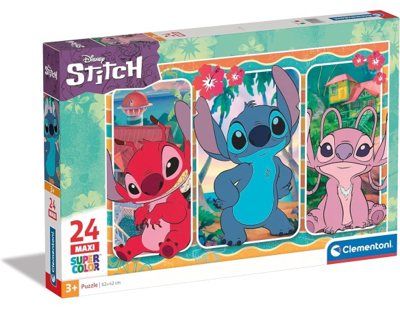 Clementoni- Disney Stitch Supercolor Stitch-24 Maxi Pezzi Bambini 3 Anni, Puzzle stitch Cartoni Animati-Made in Italy, Colore M
