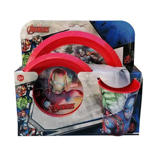 SET PAPPA ASILO BAMBINO PICNIC AVENGERS TRE PEZZI