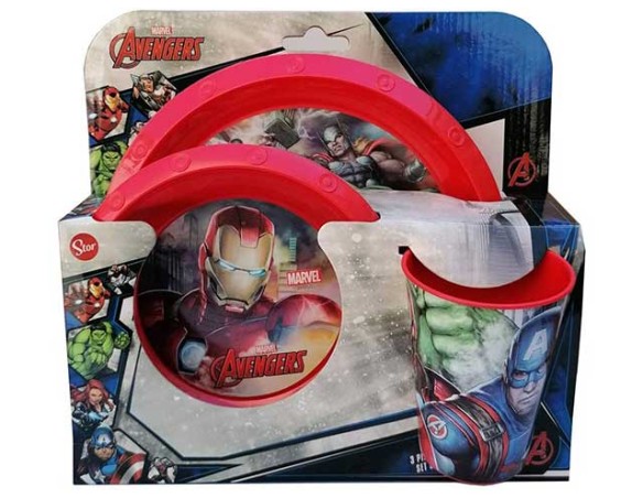 SET PAPPA ASILO BAMBINO PICNIC AVENGERS TRE PEZZI
