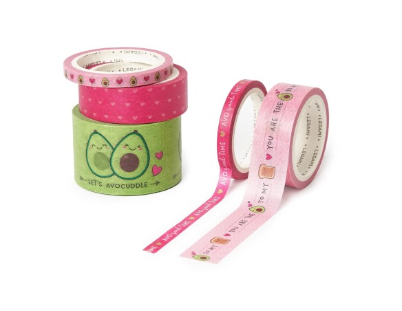 Legami - Set di 5 Nastri Adesivi di Carta, Tape By Tape, Ø 4,5 cm, H max 3 cm L 5 m, Tema Avocado, Coloratissimi, per Incollare