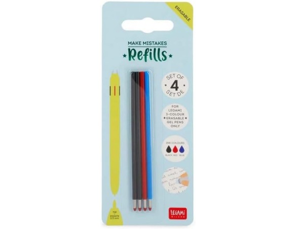 Legami-Set di 4 Refill per Penna Gel Cancellabile 3 Colori (VREFTEP0001)