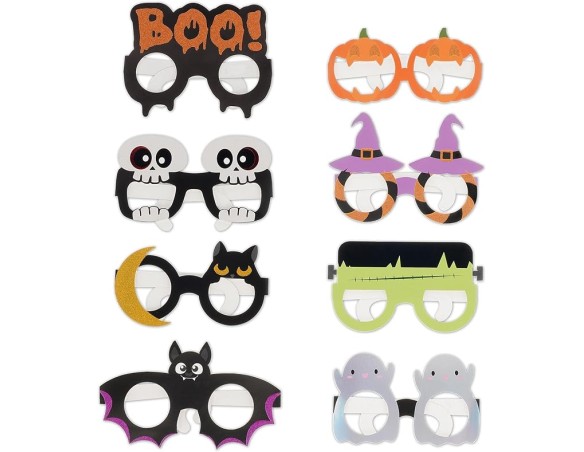 Legami - Set di 8 Occhiali Halloween in Carta, 8 Diverse Forme a Tema Trick or Treat, Taglia Unica