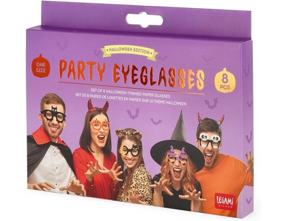 Legami - Set di 8 Occhiali Halloween in Carta, 8 Diverse Forme a Tema Trick or Treat, Taglia Unica