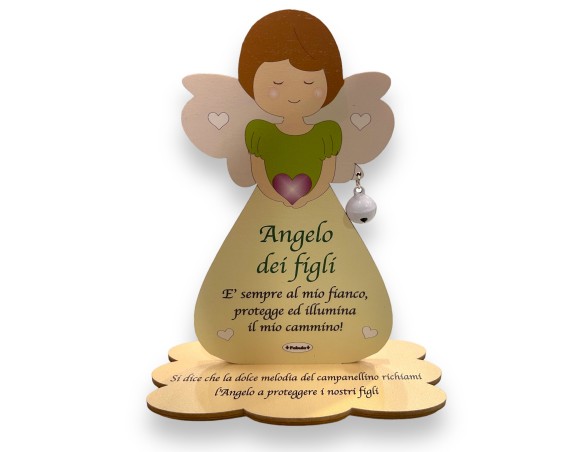 Porta Foto/Memo Angelo Dei figli In Legno Naturale Con Sonaglino - Chiama angeli