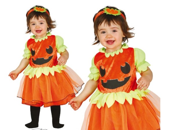 COSTUME BABY ZUCCA zucchetta dalla 12 alla 24 mesi VESTITO COMPLETO DI CAPPELLO PER TRAVESTIMENTI DI HALLOWEEN E PARTY A TEMA