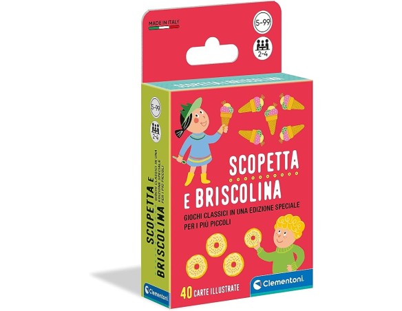 Clementoni - 16633 - Scopetta e briscolina - mazzo di carte, carte da gioco bambini 5 anni+, gioco da tavolo, gioco di società 