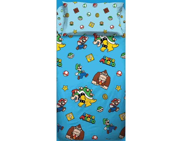 Set Lenzuolo Completo Letto Puro Cotone Super Mario Supermario