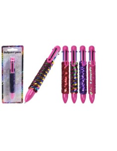 Penna a sfera in 6 colori e 5 decorazioni assortite