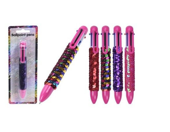 Penna a sfera in 6 colori e 5 decorazioni assortite