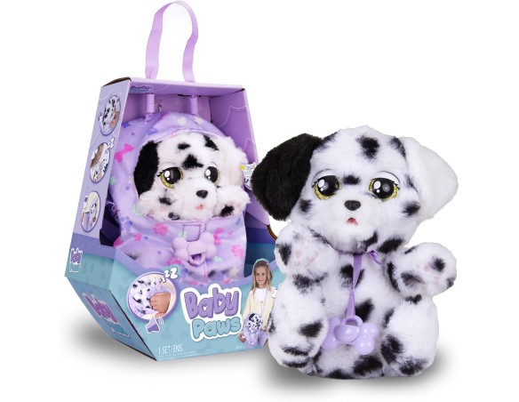 Baby Paws Dalmatian, Peluche Interattivo con Suoni, Apre e Chiude gli Occhi ed Include Borsetta, Copertina, Giocattolo Bambine 