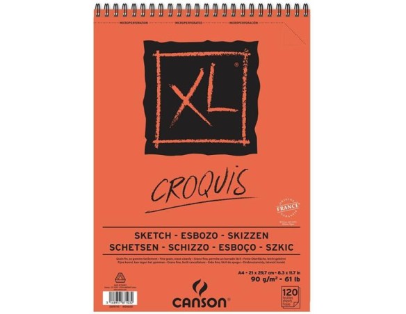 Blocco Schizzi Schizzo Album XL Croquis Canson 120 fogli spirale lato corto A4 90g